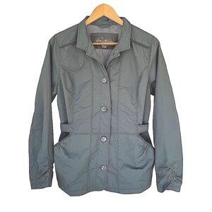 Eddie Bauer M Gray Stretch Jacket Ruching Water Resistant Fitted Travex Light